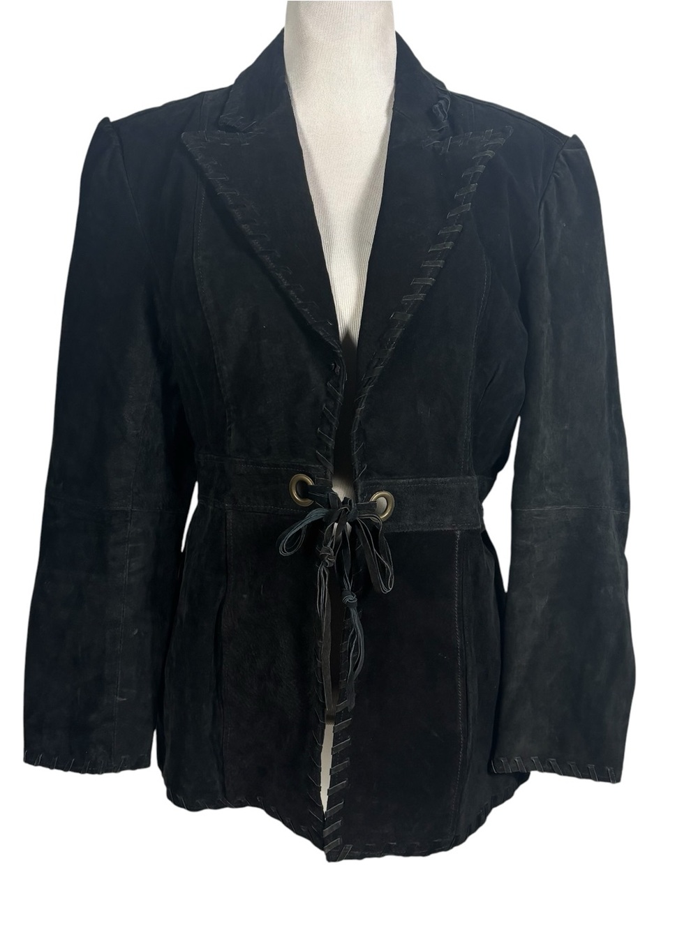Jennifer J Black Suede Leather Fringe Western Boho Cowgirl Jacket Woman’s 2X